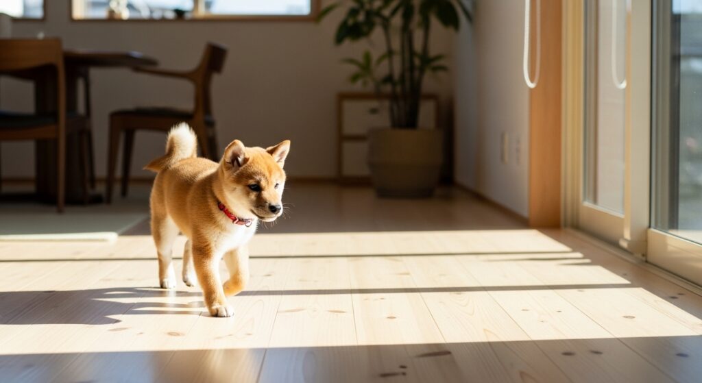 リビングで歩く犬の画像 リビングで歩く犬の画像